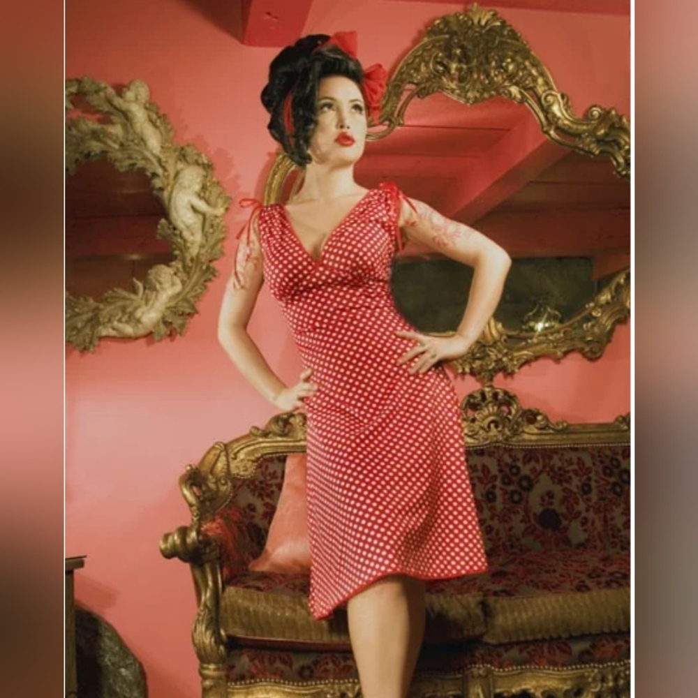 Pinup Couture Anna Dress in red polka dots